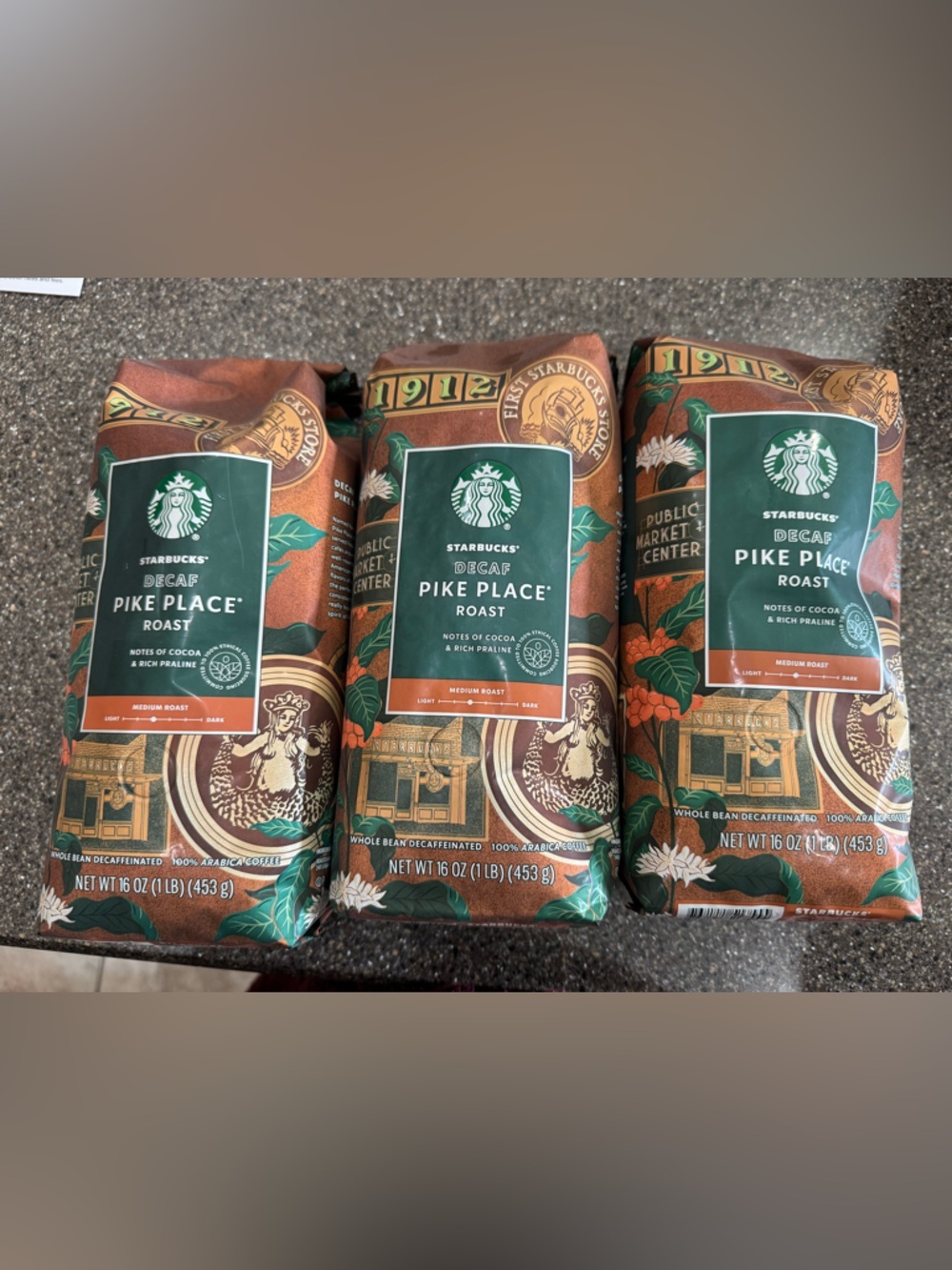 NEW (3) 1lbs STARBUCKS DECAF CBLEND MEDIUM ROAST DECAFFINATED WHOLE BEANS
